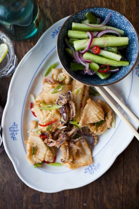 Chilli Salt & Pepper Squid with Smacked Cucumber Salad | DonalSkehan.com, If you've never tried squid, THIS is the recipe for you!