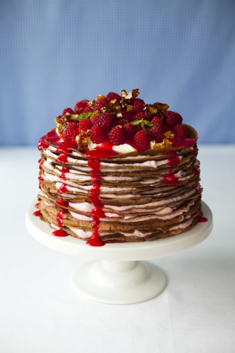 Raspberry & Chocolate Crepeathon Cake | DonalSkehan.com, This cake won’t fail to impress, especially when guests see the stunning layers inside.