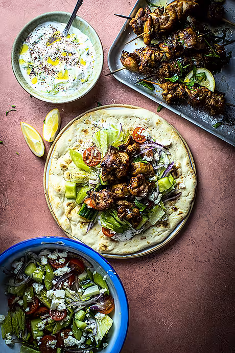 Chicken Shawarma Skewers with Cucumber Garlic Yoghurt | DonalSkehan.com