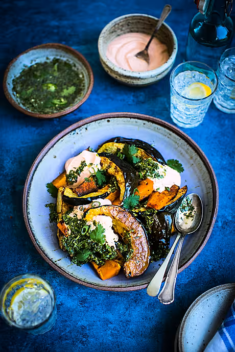 Roast Squash Platter with Spiced Herb Dressing | DonalSkehan.com, A simple vegetarian meal with little preparation but packed with flavour.
