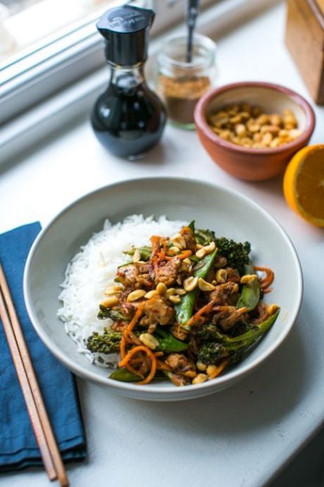 Orange & Five Spice Sticky Chicken Stir Fry | DonalSkehan.com, A quick cook stir-fry packed with chicken and veggies with a sweet and sticky orange sauce. 