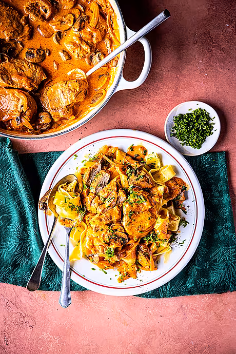 Creamy Smoky Paprika Pork with Buttered Egg Noodles | DonalSkehan.com