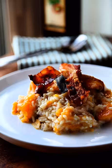 Pumpkin Risotto With Crispy Prosciutto | DonalSkehan.com, Creamy risotto cooked up with Autumn flavours!