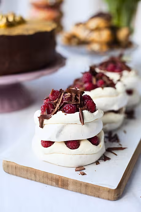 Raspberry and Dark Chocolate Mini Pavlova Stacks | DonalSkehan.com, Surprisingly simple to make but a real showstopper! 