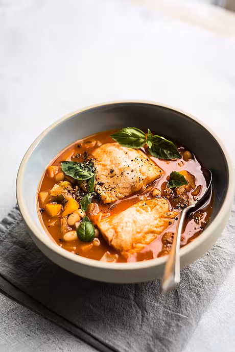 One-pan Tomato & Bean Fish Chowder | DonalSkehan.com