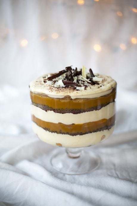 Chocolate & Caramel Tiramisu Trifle | DonalSkehan.com, Luscious layers of festive favourites!