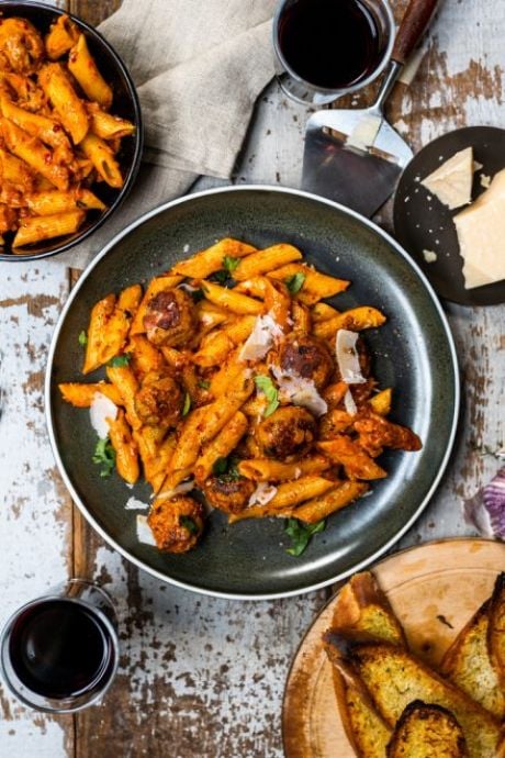 Vodka Sauce Penne With Meatballs | DonalSkehan.com, A flavourful pasta dish that’s easy to make and perfect for large crowds.