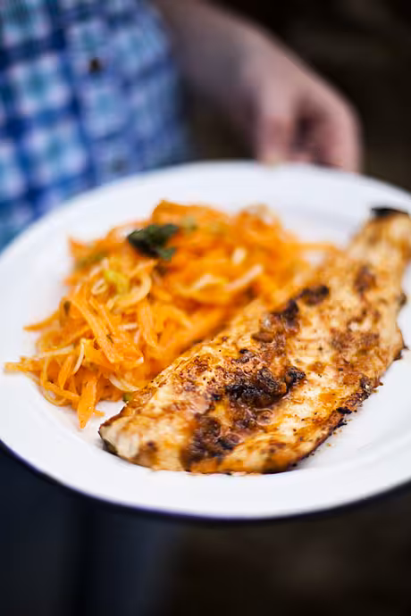 Harissa Fish with Carrot, Mint and Spring Onion Salad | DonalSkehan.com, The perfect light lunch!