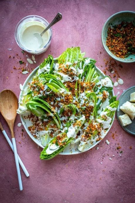 Private: Baby Gem Chopped Salad with Grated Pecorino, Spiced Bread Crumbs and Simple Caesar Dressing | DonalSkehan.com