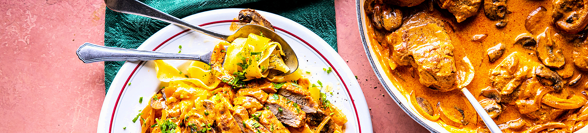 Cover - Creamy Smoky Paprika Pork with Buttered Egg Noodles