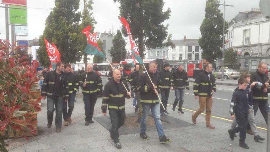 Galway firefighters march on County Hall Prospect Hill