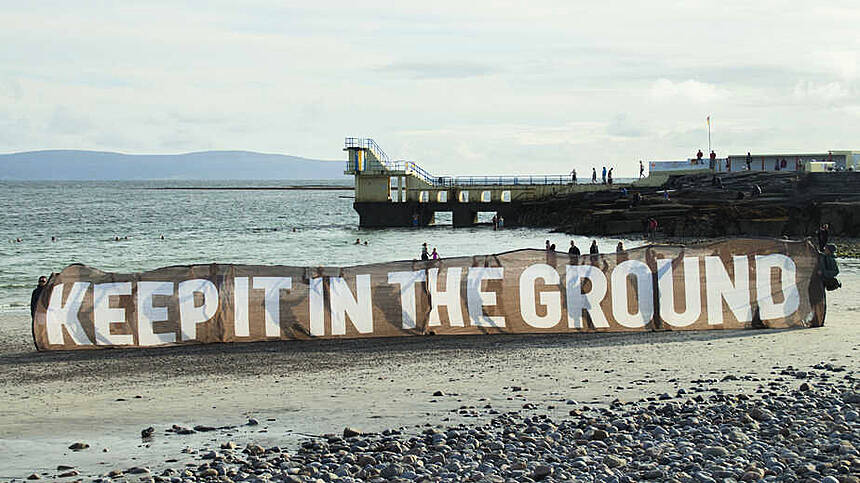 Green Party unveils banner at Blackrock in protest at oil drilling