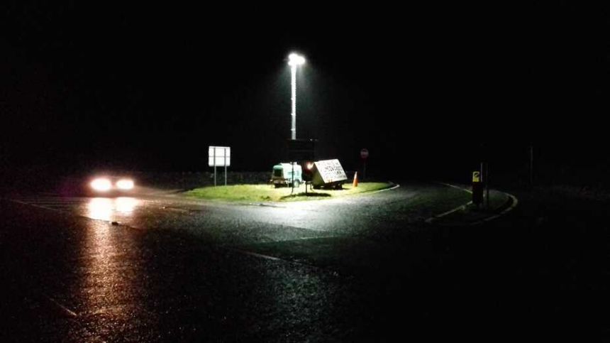 Campaigners erect temporary lighting at Kilmeen Cross to highlight dangers of junction