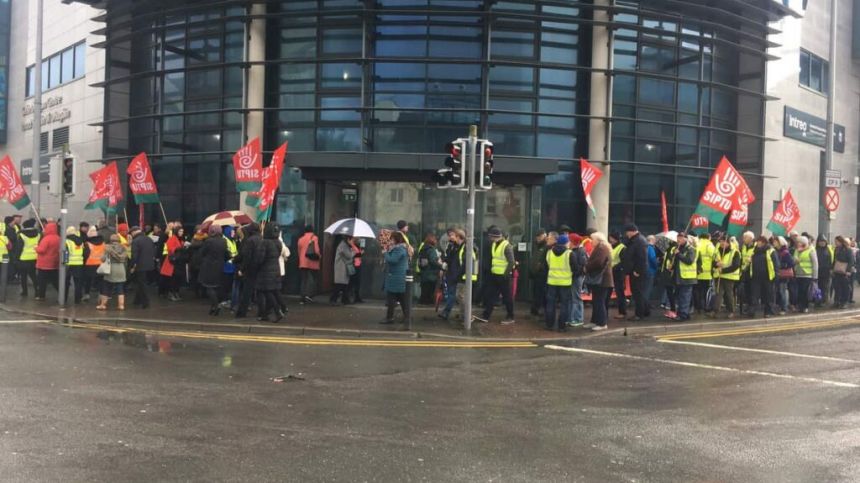 100 community employment supervisors take to picket line in city over pension entitlements