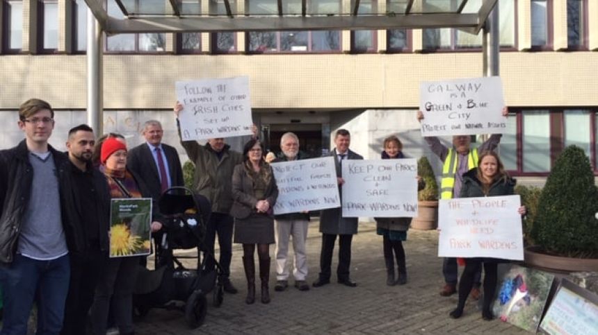 Protestors gather at City Hall in call for park wardens