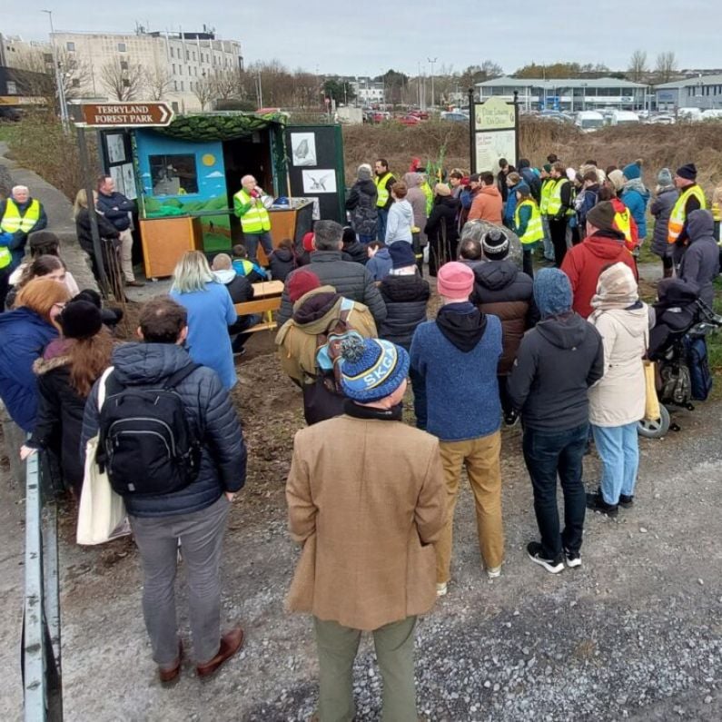 Large crowd for outdoor classroom launch at Terryland Forest Park