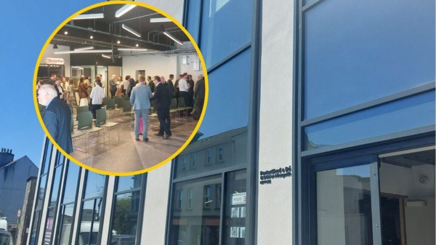 Hundreds gather in advance of Minister Coveney's arrival to open Portershed's new building