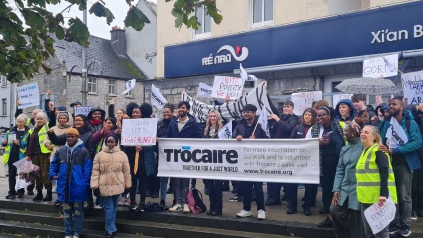 Large crowds gather in Eyre Square to support the Eradication of Poverty