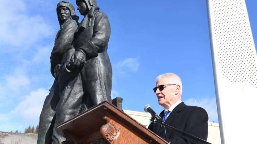 British Ambassador unveils life-size aviation sculpture in Clifden square