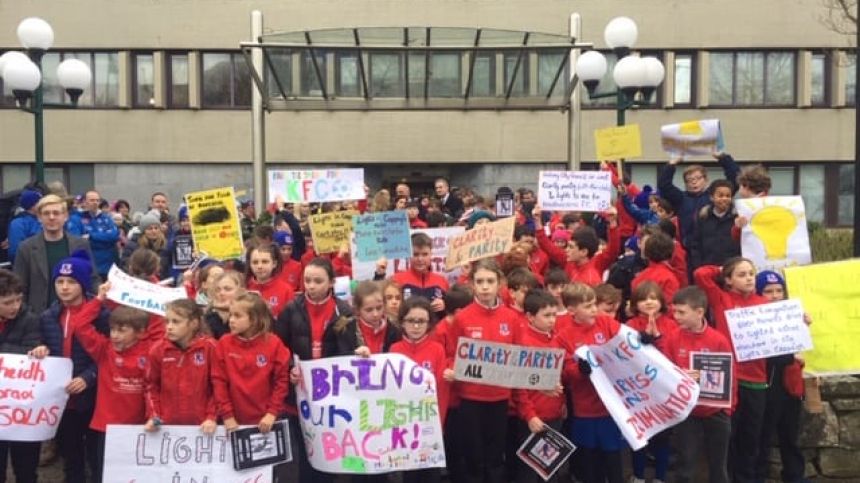 Large group of protestors gather at City Hall in call for floodlights at Cappagh Park