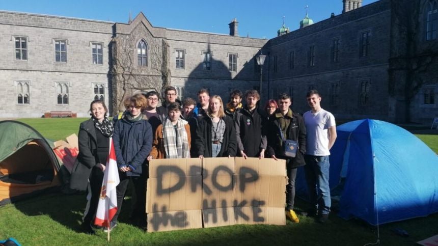 NUI Galway students occupy university quad in protest over rent hike