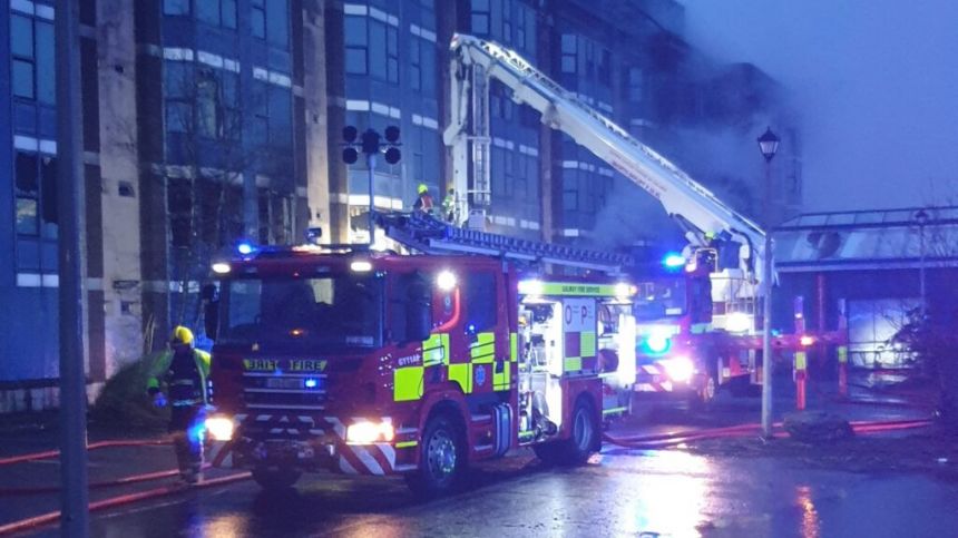 Emergency services attending fire at site of the former Corrib Great Southern Hotel