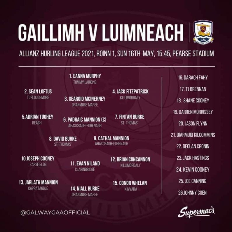 Galway name team to face Limerick in Allianz National League