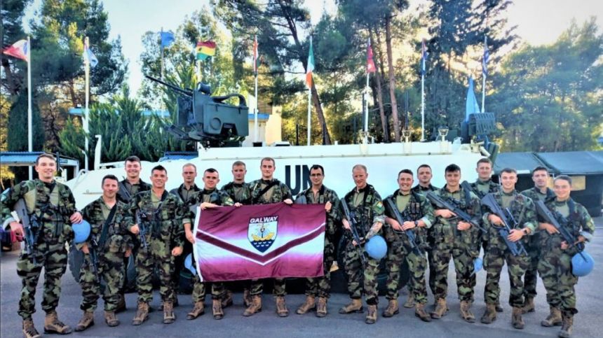 Galway soldiers deployed in Syria raise flag in support of local teams