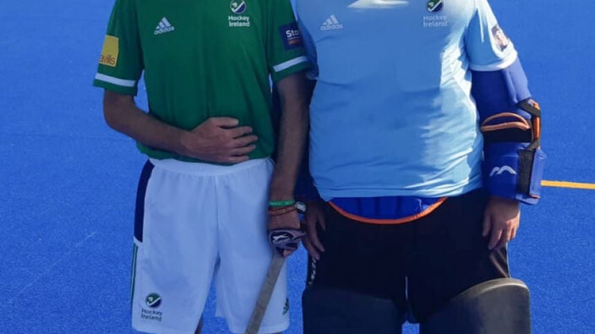 Galway men, Kearns and White, in action for Ireland 0ver-55's in International Hockey Tournament.