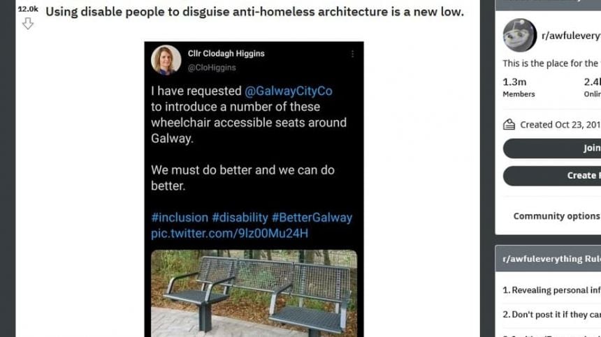 City councillor goes viral over tweet on wheelchair accessible benches