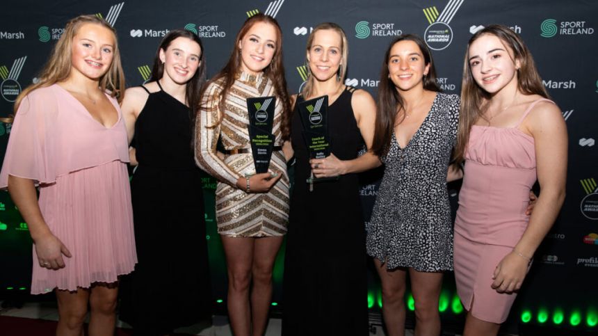 Galway's Emma Slevin & coach Sally Batley honoured at Gymnastics Ireland Awards night.