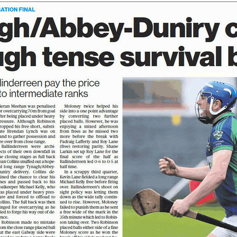 Tynagh Abbey Duniry v Ballinderreen - SHC relegation final full commentary
