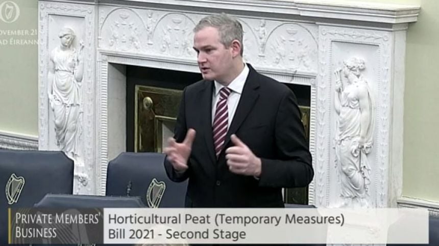 Local Senator highlights difficulty in encouraging climate action when peat being imported from "halfway around world"