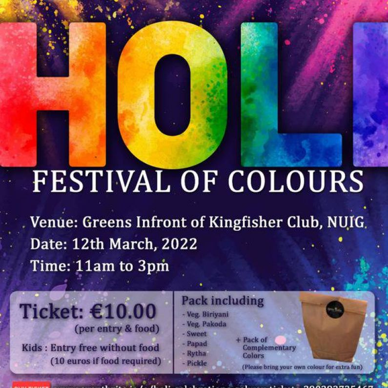 LISTEN - Indian Cultural and Sports Society in Galway hosts Holi festival of colours at NUI Galway this afternoon