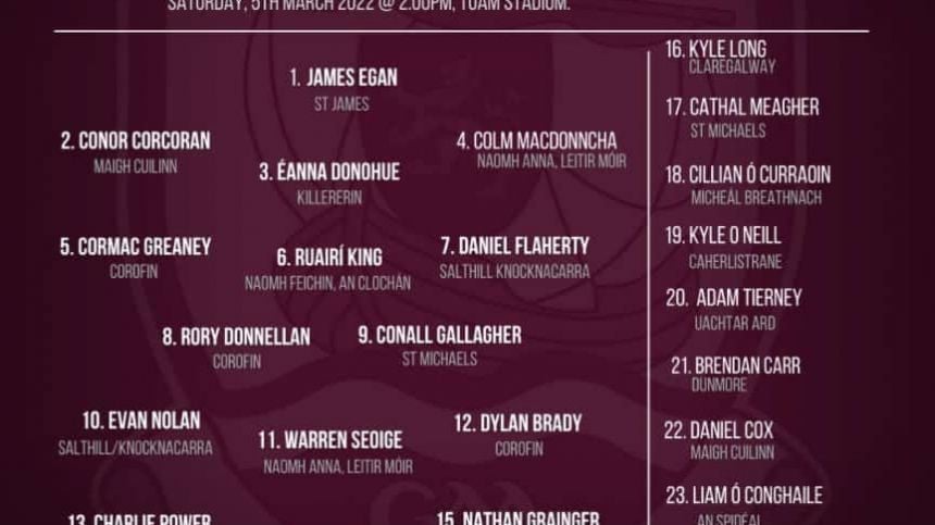 Galway U20 team named for Saturday's game with Cork