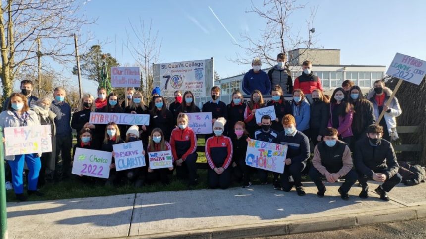 Local representatives support campaign by students from an East Galway secondary school for hybrid leaving cert model this year.