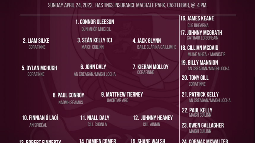 FOOTBALL: Galway Team Named For Connacht Quarter-Final against Mayo