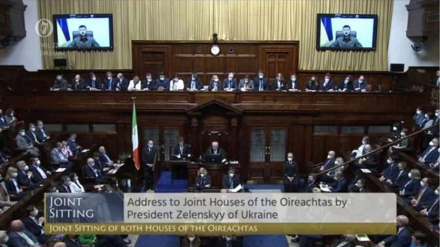 Ukrainian President Zelenskyy praises Irish support in address to Oireachtas