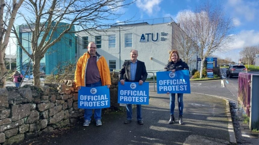 Small group of lecturers gather outside ATU Galway as part of national protest