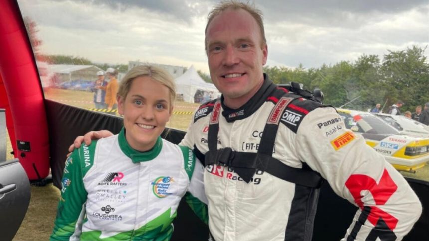 Aoife Raftery drives Craig Breen's Peugeot 208 T16 at Goodwood Festival of Speed