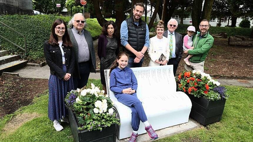 Late Connemara poet Caitlín Maude commemorated with book bench at University of Galway