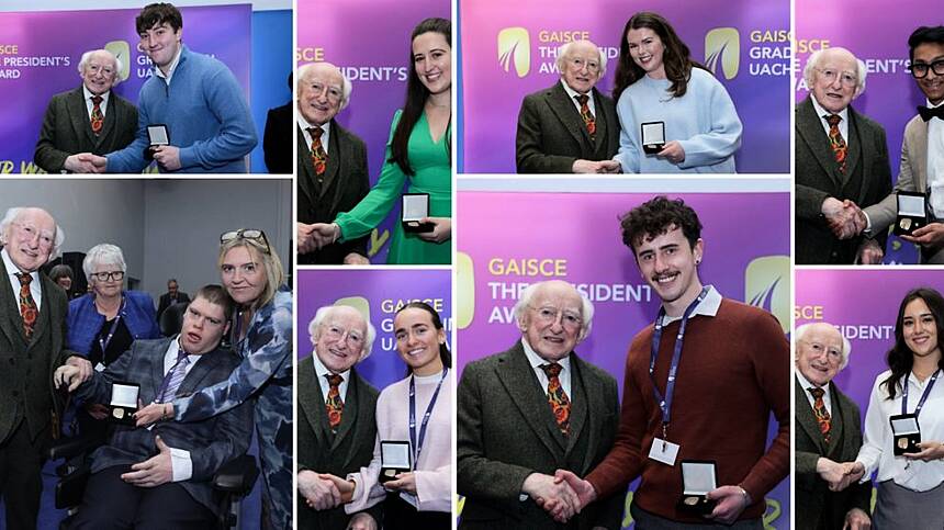 President Higgins presents Gold Gaisce medals to eight Galway young people