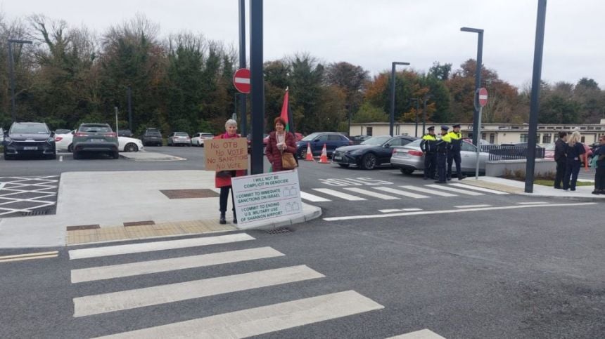 Tánaiste interrupted during opening of new Merlin Park facilties by Pro-Palestinian protestors