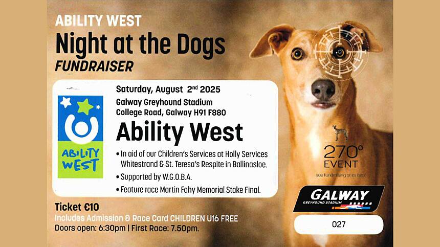 Ability West To Hold "Night At The Dogs" Fundraiser At Galway Greyhound Stadium