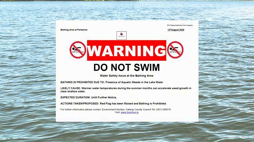 Do Not Swim Notice issued for Portumna Lake