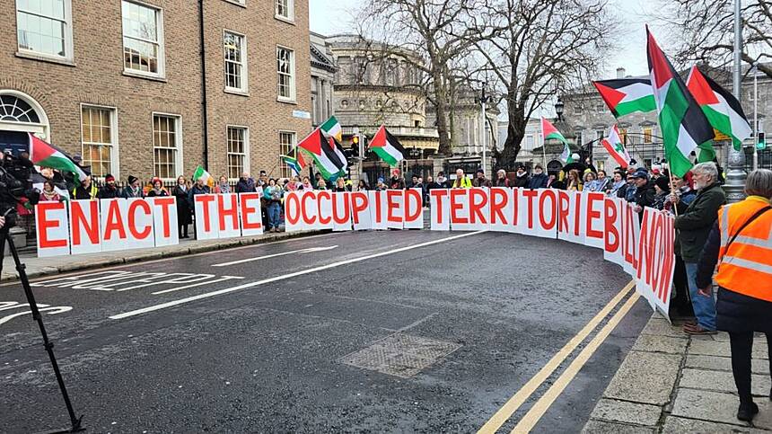 Galway protesters among gathering outside Leinster House pushing for passing of Occupied Territories Bill