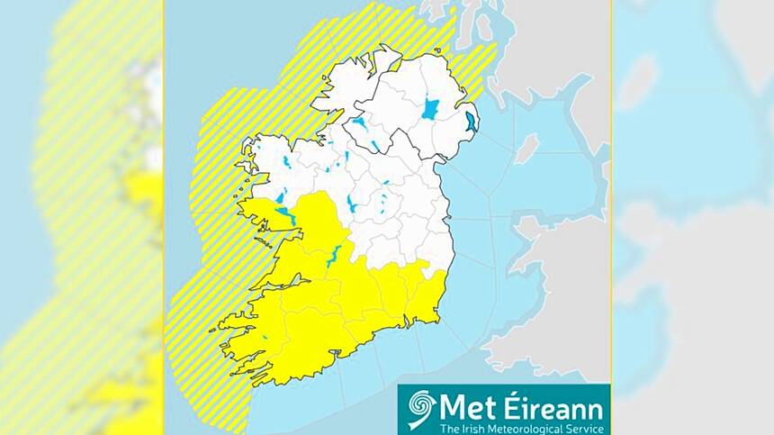 Status yellow rain warning for Galway and 9 other counties from 2 this afternoon