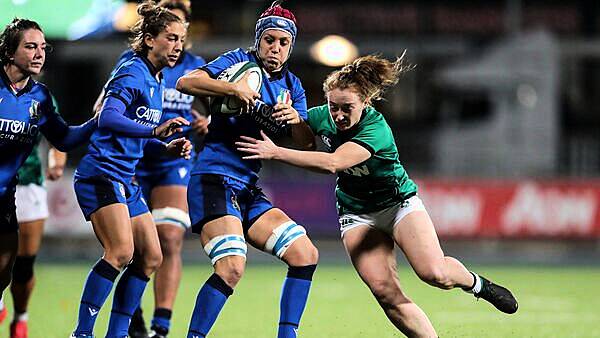 Ireland's Laura Sheehan tackles Elisa Giordano of Italy. Picture: INPHO/Laszlo Geczo