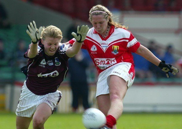 Molloy goes in to block Cork's Regina Curtin in the Ladies League Final in 2005.Picture:INPHO