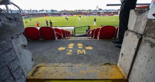 Social distance signs amongst empty stands at recent football matches. Photo credit-Bryan Keane:Inpho.